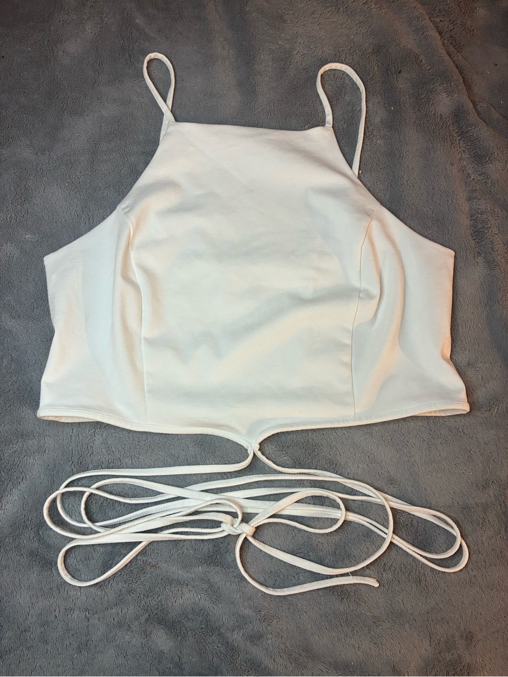 Express Women’s White Wrap Tie Cottagecore Crop Tank Top Size Large